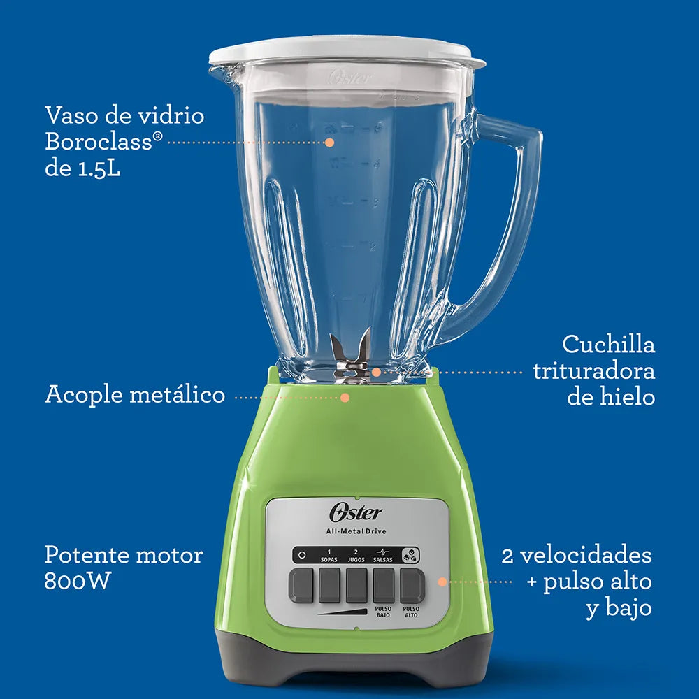 Licuadora Oster® 2 velocidades más pulso y vaso de vidrio BLSTKAGBPB