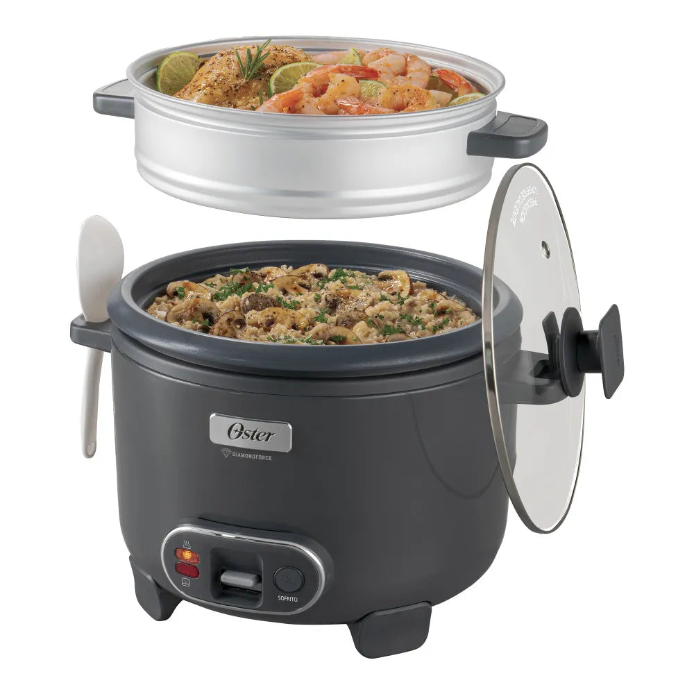 Oster Arrocera, 3 en 1, 12 Tazas de Capacidad, con Función de Sofrito, Vaporera, Recubrimiento Antiadherente Oster DiamondForce, CKSTRC12DFSKE