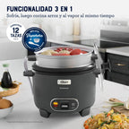 Oster Arrocera, 3 en 1, 12 Tazas de Capacidad, con Función de Sofrito, Vaporera, Recubrimiento Antiadherente Oster DiamondForce, CKSTRC12DFSKE