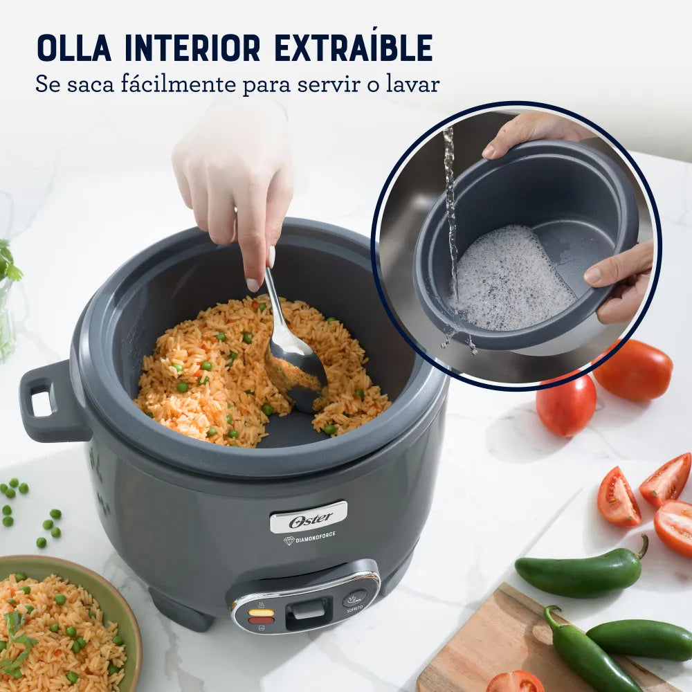 Oster Arrocera, 3 en 1, 12 Tazas de Capacidad, con Función de Sofrito, Vaporera, Recubrimiento Antiadherente Oster DiamondForce, CKSTRC12DFSKE
