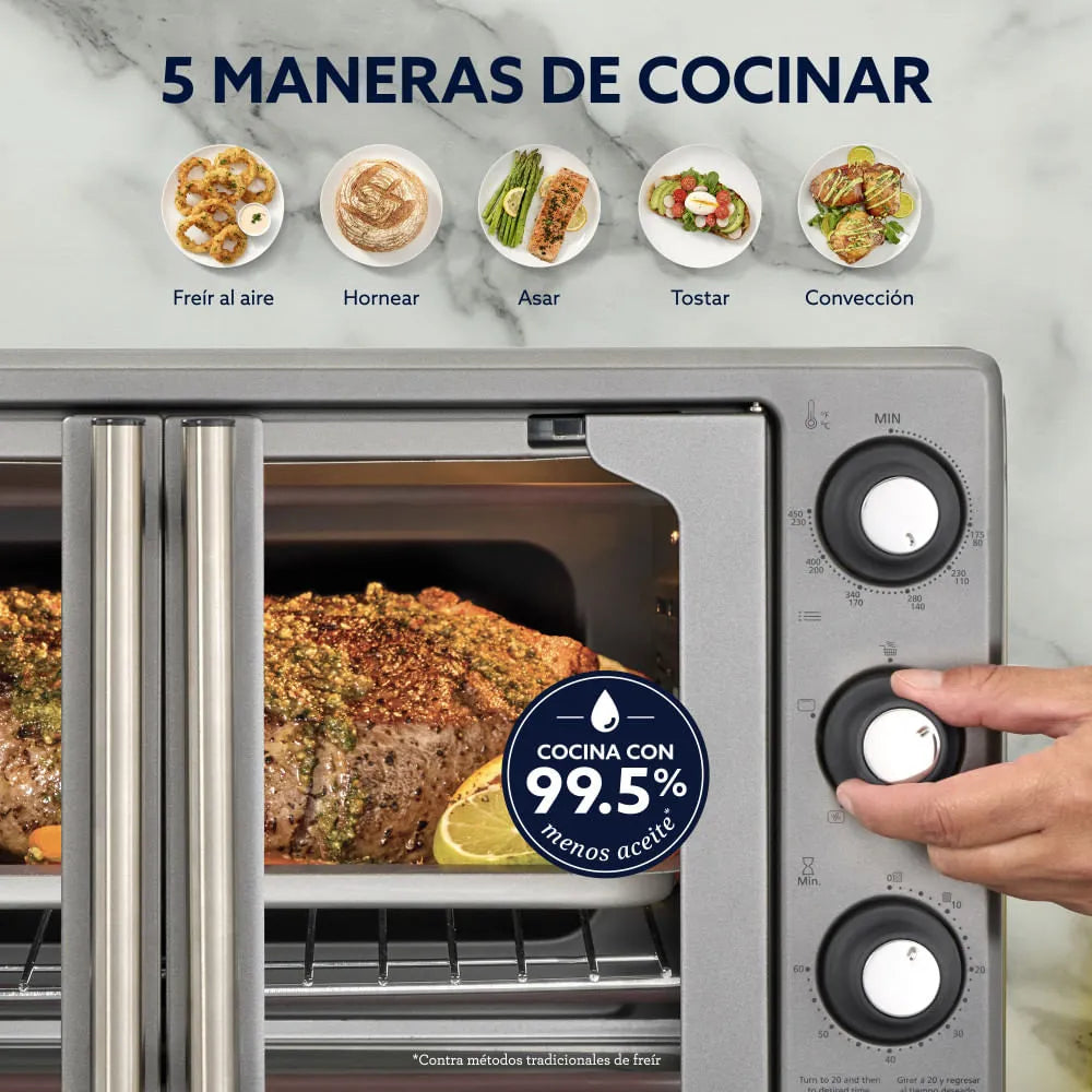 Horno con freidora de aire Oster® de 25 litros, puertas francesas, TSSTTV25FDMAFNS