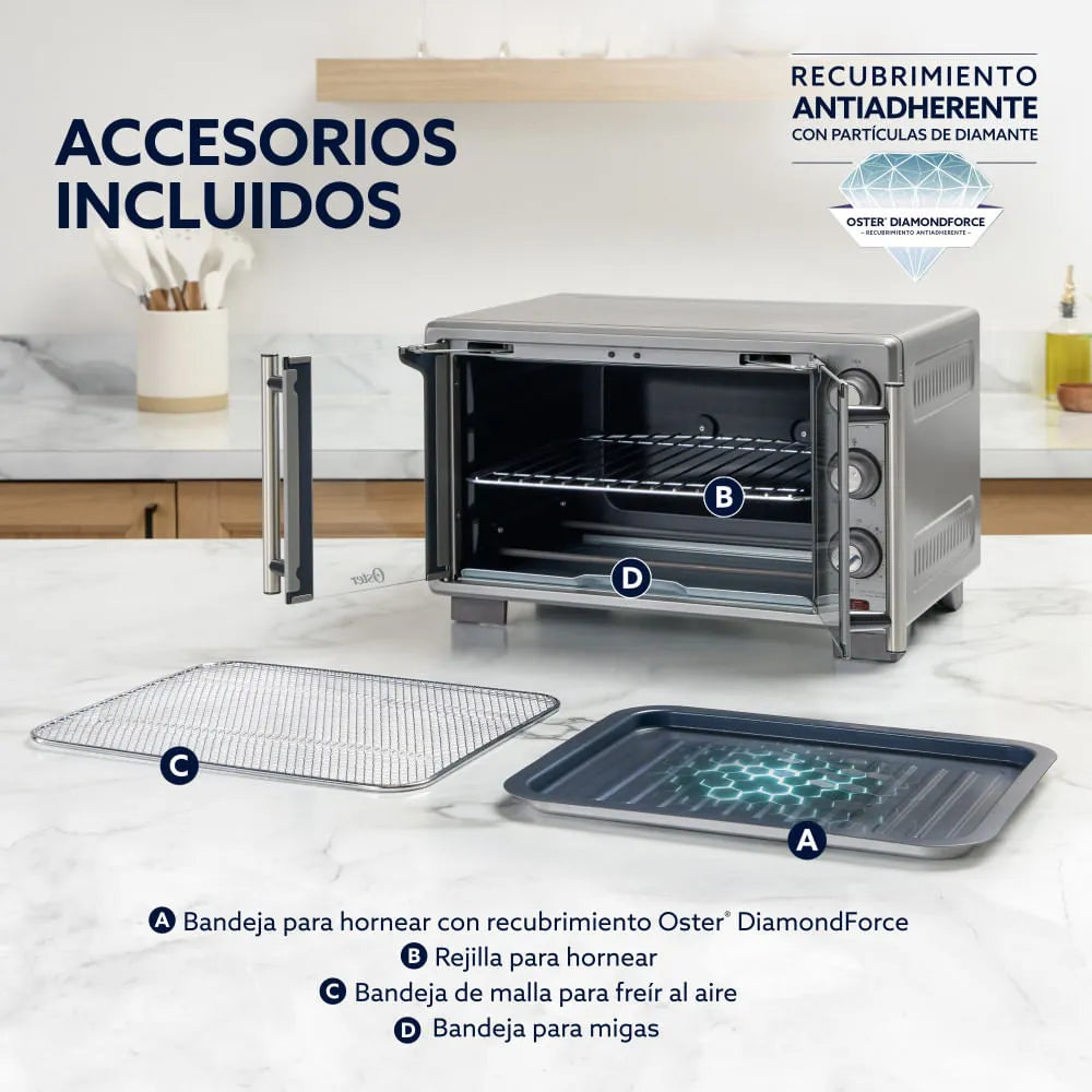 Horno con freidora de aire Oster® de 25 litros, puertas francesas, TSSTTV25FDMAFNS
