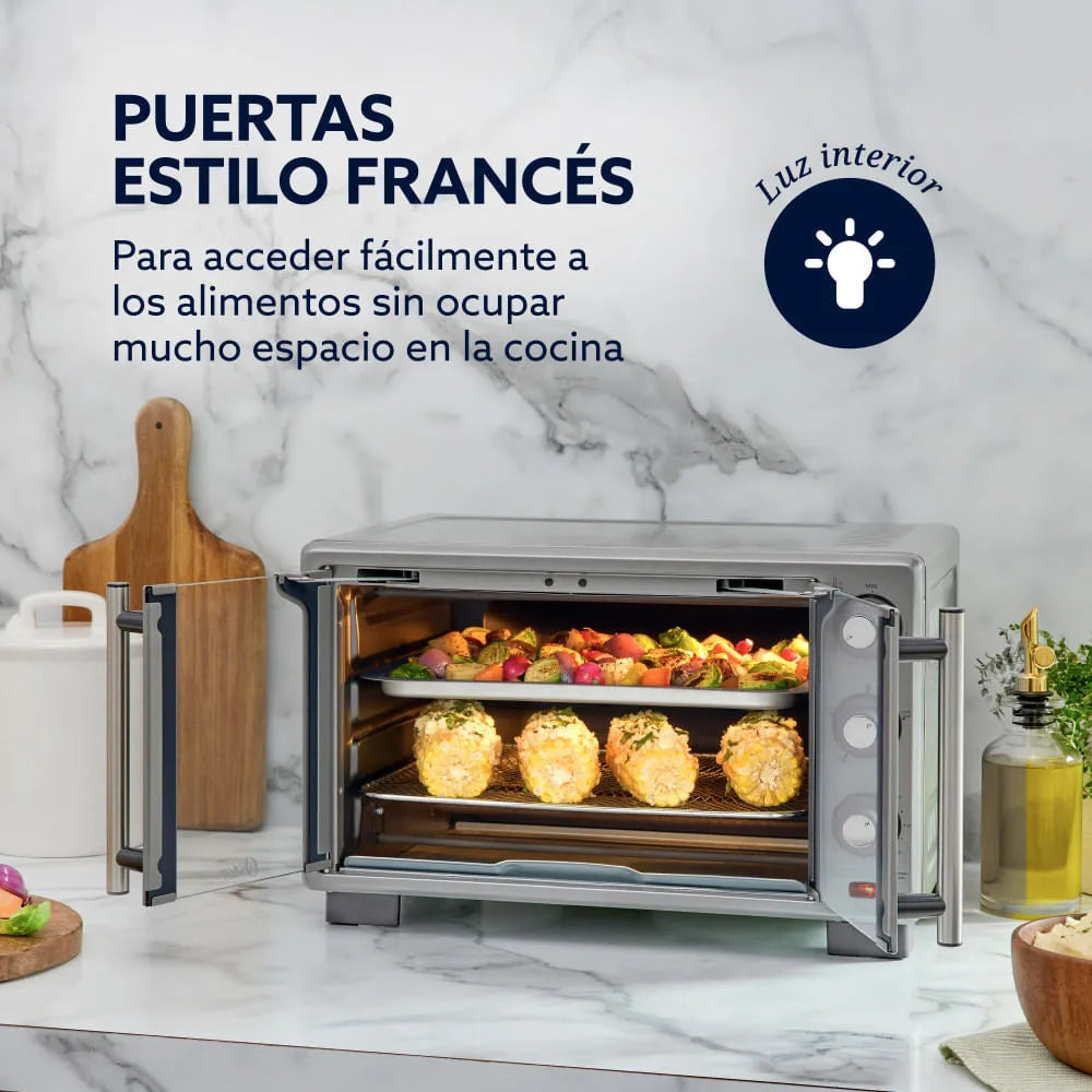 Horno con freidora de aire Oster® de 25 litros, puertas francesas, TSSTTV25FDMAFNS