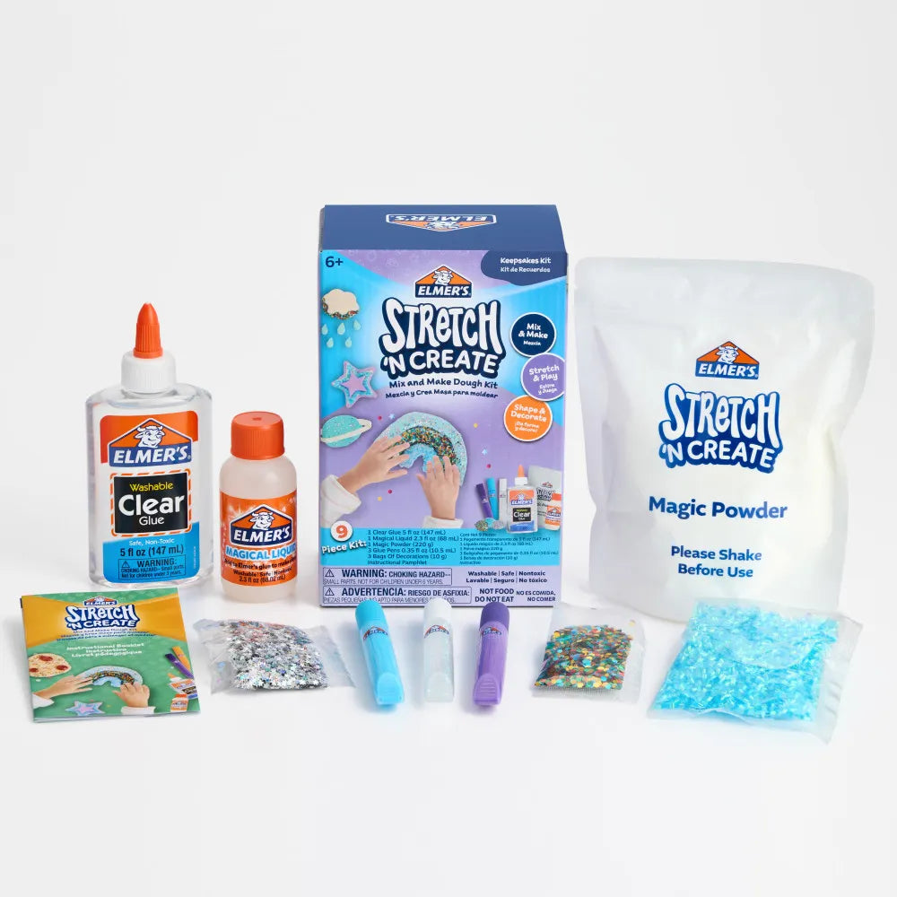 Elmer’s® Stretch N’ Create Kit de Masa, Crea Tu Propia Masa, 3 Maneras de Jugar, Kit de Recuerdos, 9 Piezas